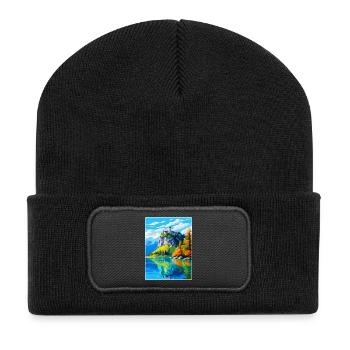 Château de Bled, Slovénie, Affiche de voyage vintage, WPA, Art - Beanie recyclé à patch - noir - Devant