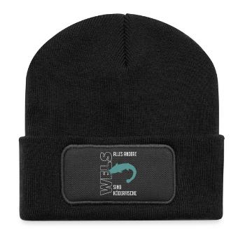Wels angeln Waller fischen Sportfischen auf Wels - Recycelte Patch Beanie - Schwarz - Vorne