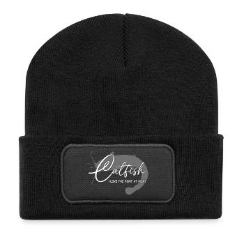 Wels Waller angeln Sportfischen Flussmonster - Recycelte Patch Beanie - Schwarz - Vorne