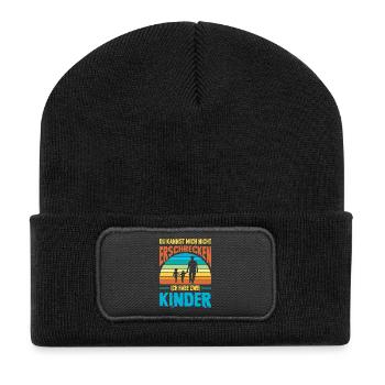 Papa 2 Kinder Geschenk Spruch Vater Geburtstag - Recycelte Patch Beanie - Schwarz - Vorne