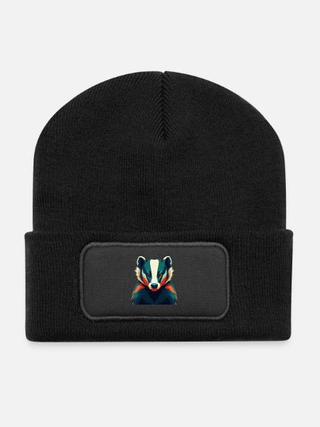 Dachs Zeichentrickfigur Buntes Haustier Tier - Recycelte Patch Beanie - Schwarz