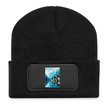 Hallstatt Lake Austria Vintage Travel Poster WPA - Recycled Patch Beanie - black - Front