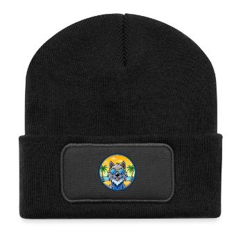 Griffon Bleu De Gascogne Hunderasse Cartoon Beach - Recycelte Patch Beanie - Schwarz - Vorne