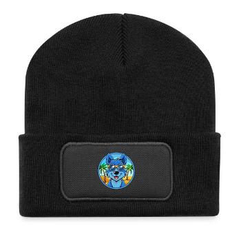 Blauer Paul Terrier Hund Rasse Cartoon Sonnenbrille Strand - Recycelte Patch Beanie - Schwarz - Vorne