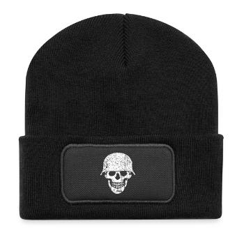 Schädelhelm / Schädelperlen - Recycelte Patch Beanie - Schwarz - Vorne