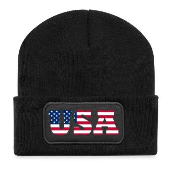 Stars & Stripes Lettermark USA - Recycelte Patch Beanie - Schwarz - Vorne