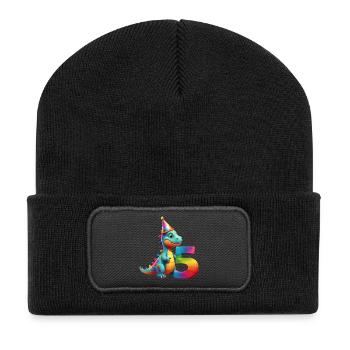 DINO 5 JAHRE DINOSAURIER 5. GEBURTSTAG - Recycelte Patch Beanie - Schwarz - Vorne