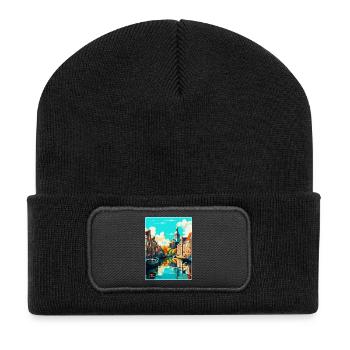 Leiden Niederlande Vintage Reiseplakat Souvenir - Recycelte Patch Beanie - Schwarz - Vorne