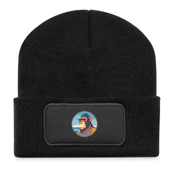 Mandrill Aquarell Cartoon Kawaii Clipart Tier - Recycelte Patch Beanie - Schwarz - Vorne