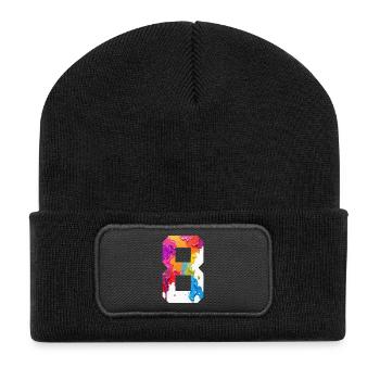 FARBIG NUMMER 8 BUNT 8. GEBURTSTAG - Recycelte Patch Beanie - Schwarz - Vorne