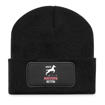 Echte Mädchen Reiten Pferde Mädchen - Recycelte Patch Beanie - Schwarz - Vorne