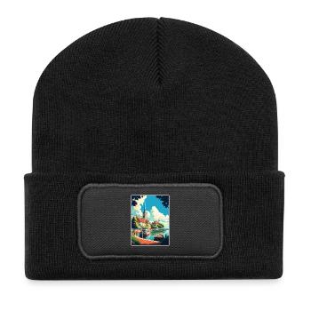 Rügeninsel Deutschland Vintage Reiseposter WPA Kunst - Recycelte Patch Beanie - Schwarz - Vorne