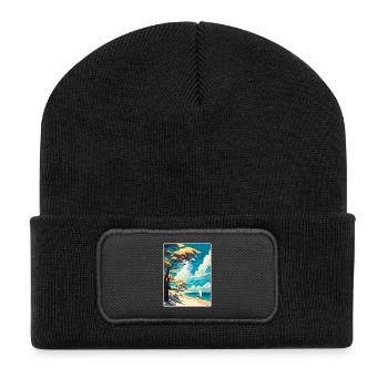 Rügeninsel Deutschland Vintage Reiseposter WPA Kunst - Recycelte Patch Beanie - Schwarz - Vorne