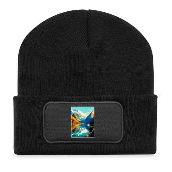 The Fjords Norway Vintage Travel Poster Souvenir - Recycled Patch Beanie - black - Front