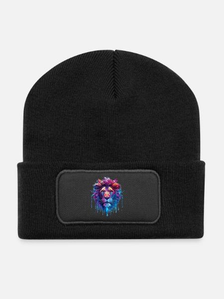 Spiritueller Löwenzauber - Recycelte Patch Beanie - Schwarz
