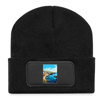 Port Issac, England, Vereinigtes Königreich, Reiseposter, Souvenir, WPA - Recycelte Patch Beanie - Schwarz - Vorne