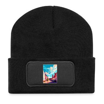 Honiton England Uk Vintage Reiseposter Souvenir - Recycelte Patch Beanie - Schwarz - Vorne