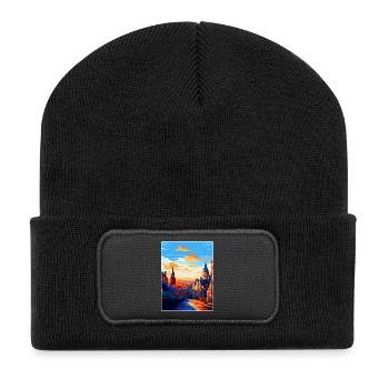 Edinburgh Scotland Uk Travel Poster Souvenir WPA - Recycled Patch Beanie - black - Front