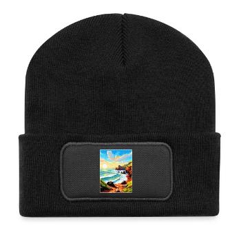 Hartland Quay Devon Vintage Travel Poster Souvenir - Recycled Patch Beanie - black - Front