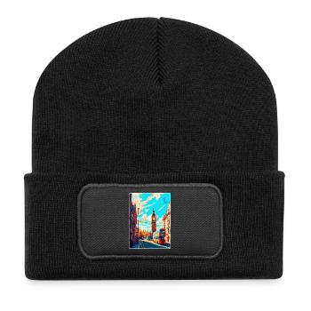 London England Uk Vintage Reise Poster Souvenir - Recycelte Patch Beanie - Schwarz - Vorne