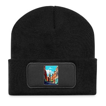 Leeds England Uk Vintage Travel Poster Souvenir - Recycled Patch Beanie - black - Front