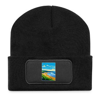 Croyde Beach Devon Vintage Travel Poster Souvenir - Recycled Patch Beanie - black - Front