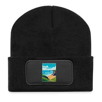 Bedruthan Steps Cornwall England Uk Reiseplakat - Recycelte Patch Beanie - Schwarz - Vorne