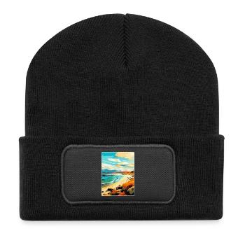 Isle Of Harris Schottland Vereinigtes Königreich Vintage Reiseposter - Recycelte Patch Beanie - Schwarz - Vorne