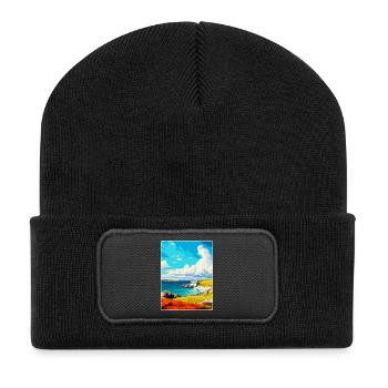 Shetland Écosse Royaume-Uni Affiche de voyage vintage WPA Art - Beanie recyclé à patch - noir - Devant