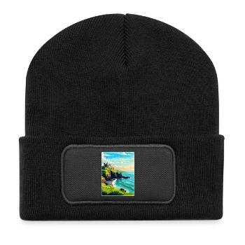 Dunluce Castle Irland Uk Vintage Reiseplakat - Recycelte Patch Beanie - Schwarz - Vorne