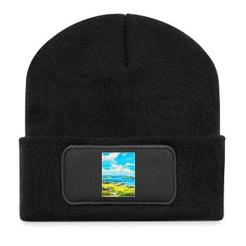 Isle Of Gigha Schottland UK Vintage Reiseposter - Recycelte Patch Beanie - Schwarz - Vorne