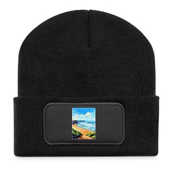 Perranporth Beach Angleterre Royaume-Uni Voyage Affiche WPA Art - Beanie recyclé à patch - noir - Devant