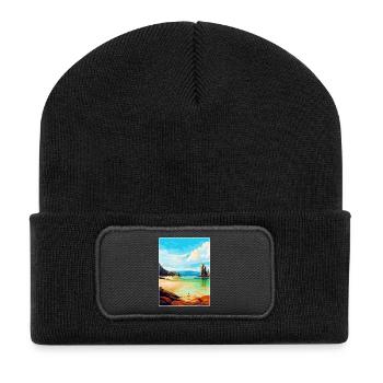 Isle Of Lewis Schottland Vereinigtes Königreich Vintage Reiseposter - Recycelte Patch Beanie - Schwarz - Vorne