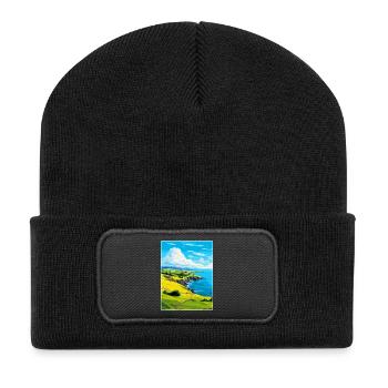 Isle Of Seil Schottland UK Vintage Reiseposter WPA - Recycelte Patch Beanie - Schwarz - Vorne