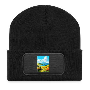 Isle Of Kerrera Schottland Vereinigtes Königreich Vintage Reiseposter - Recycelte Patch Beanie - Schwarz - Vorne