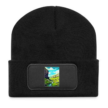 Malham Cove England Uk Vintage Reiseposter WPA - Recycelte Patch Beanie - Schwarz - Vorne