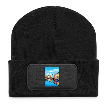 Plymouth England Uk Vintage Reiseplakat Souvenir - Recycelte Patch Beanie - Schwarz - Vorne