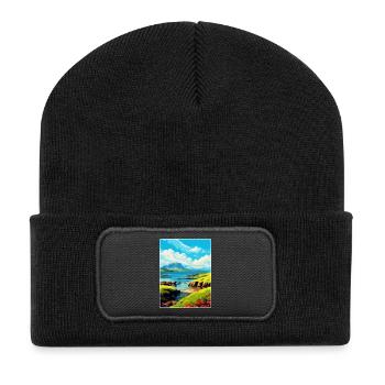 Isle Of Eigg Schottland Vereinigtes Königreich Vintage Reiseposter WPA - Recycelte Patch Beanie - Schwarz - Vorne