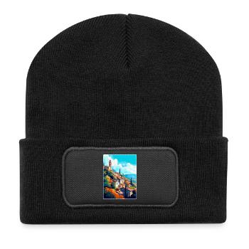 Grasse Frankreich Vintage Reiseposter WPA Souvenir - Recycelte Patch Beanie - Schwarz - Vorne