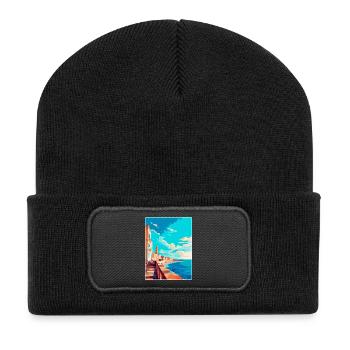 Cadix Espagne Affiche de voyage vintage WPA Art Souvenir - Beanie recyclé à patch - noir - Devant