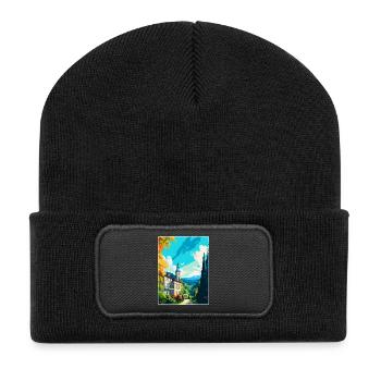 Baden Baden Deutschland Vintage Reiseplakat Souvenir - Recycelte Patch Beanie - Schwarz - Vorne