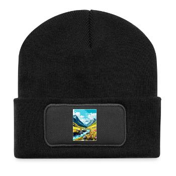 Hohe Tauern Österreich Vintage Reiseplakat Souvenir - Recycelte Patch Beanie - Schwarz - Vorne