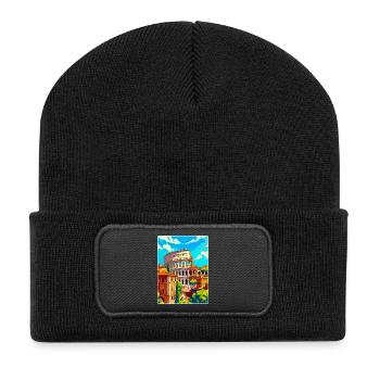 Rom Italien Vintage Reiseplakat Souvenir Souvenir - Recycelte Patch Beanie - Schwarz - Vorne