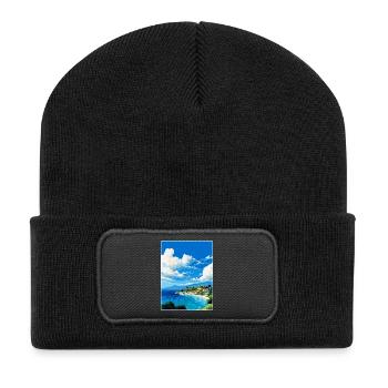 Brac Insel Kroatien Vintage Reiseplakat Souvenir - Recycelte Patch Beanie - Schwarz - Vorne