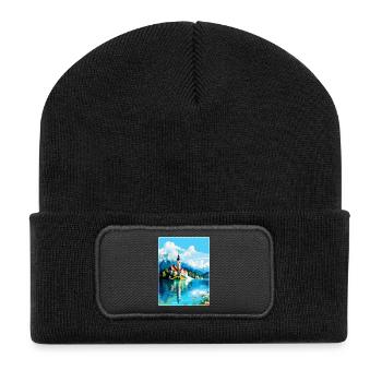 Lac de Bled, Slovénie, Affiche de voyage vintage, Souvenir - Beanie recyclé à patch - noir - Devant