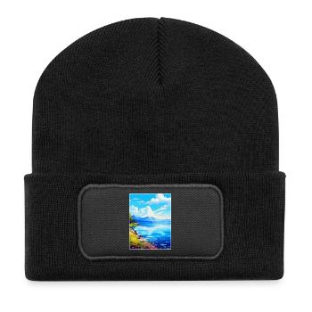 Lake Bourget Frankreich Vintage Reiseplakat Souvenir - Recycelte Patch Beanie - Schwarz - Vorne