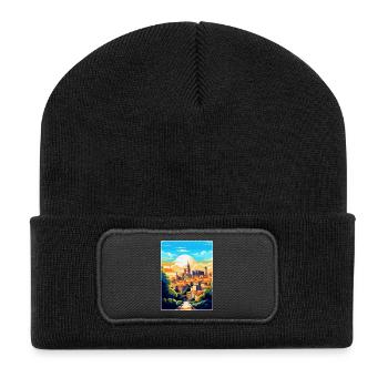 Toledo Spanien Vintage Reiseposter WPA Souvenir - Recycelte Patch Beanie - Schwarz - Vorne