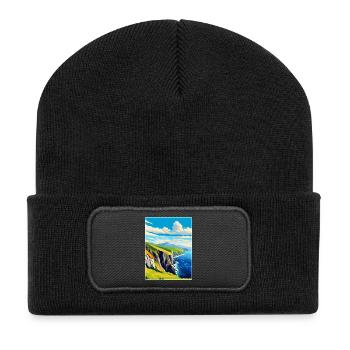 Slieve League Irland Uk Vintage Reiseposter WPA - Recycelte Patch Beanie - Schwarz - Vorne