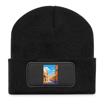 Alicante Spanien Vintage Reiseplakat Souvenir WPA - Recycelte Patch Beanie - Schwarz - Vorne