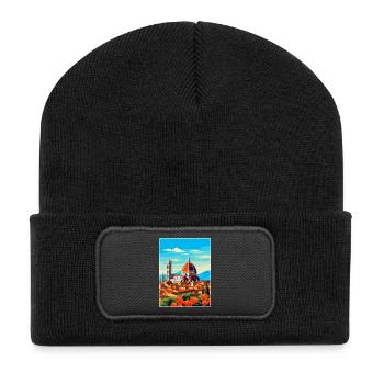 Florenz Italien Vintage Reiseplakat Souvenir WPA - Recycelte Patch Beanie - Schwarz - Vorne